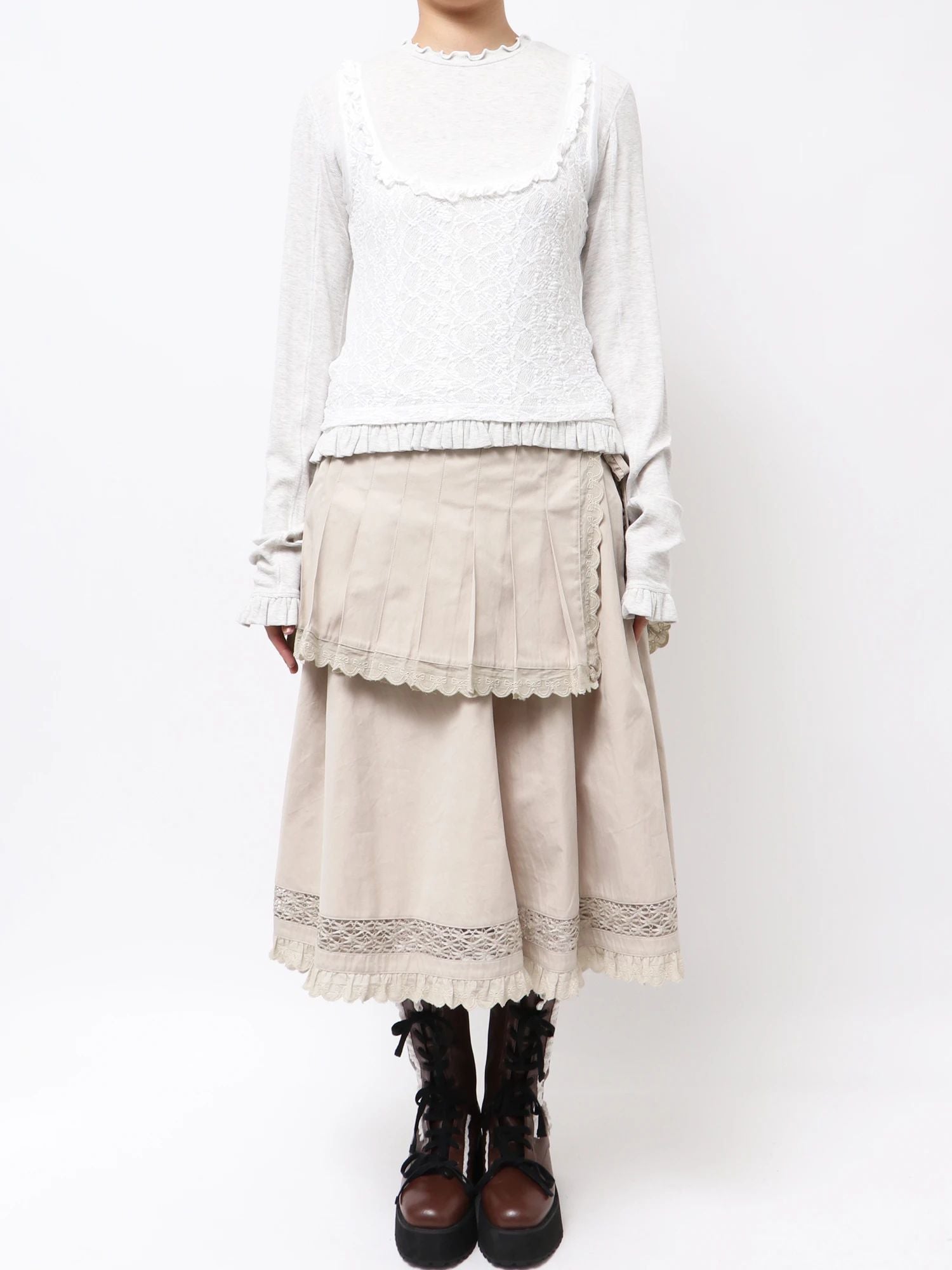 merry jenny｜Lace Layered Long Tee