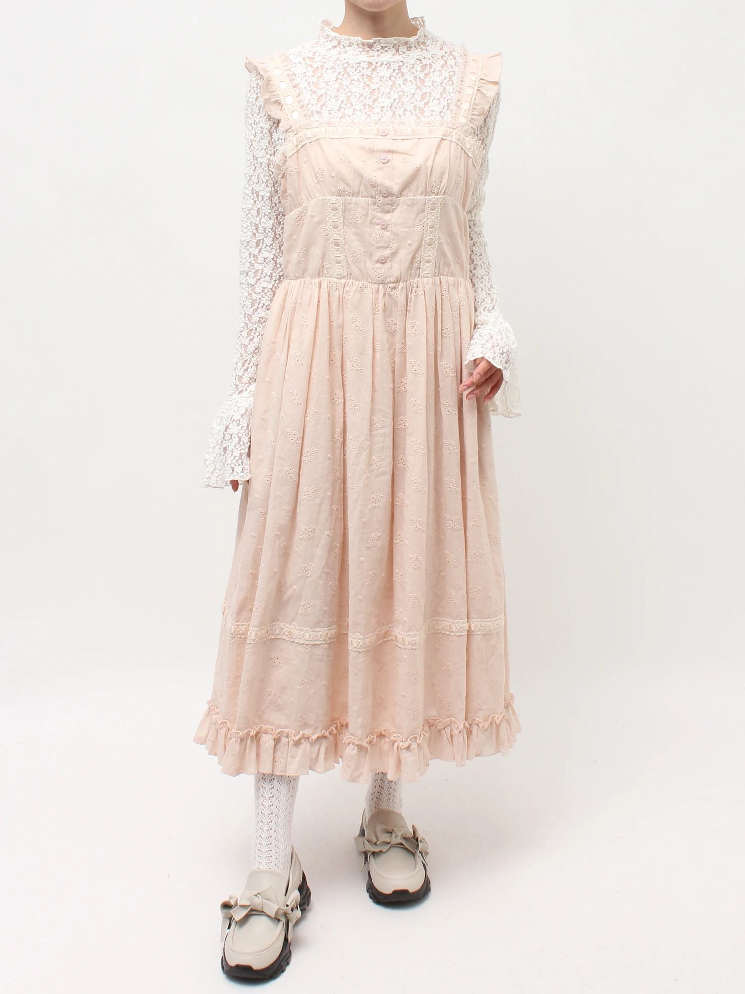 merry jenny｜Flower Lace Flare One-Piece