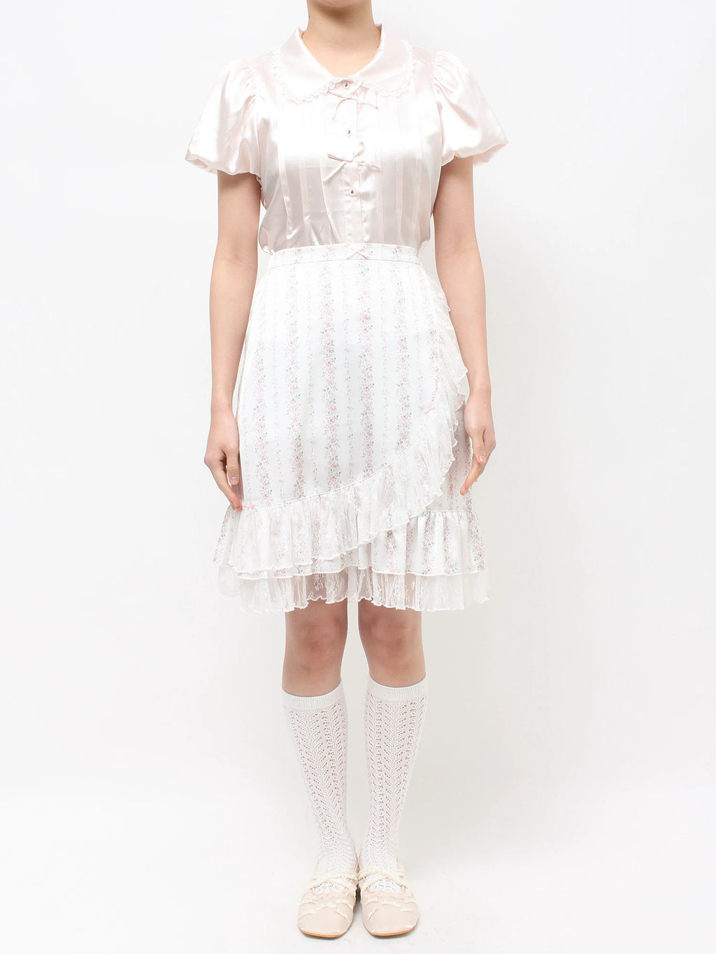 merry jenny｜Flower Satin Skirt