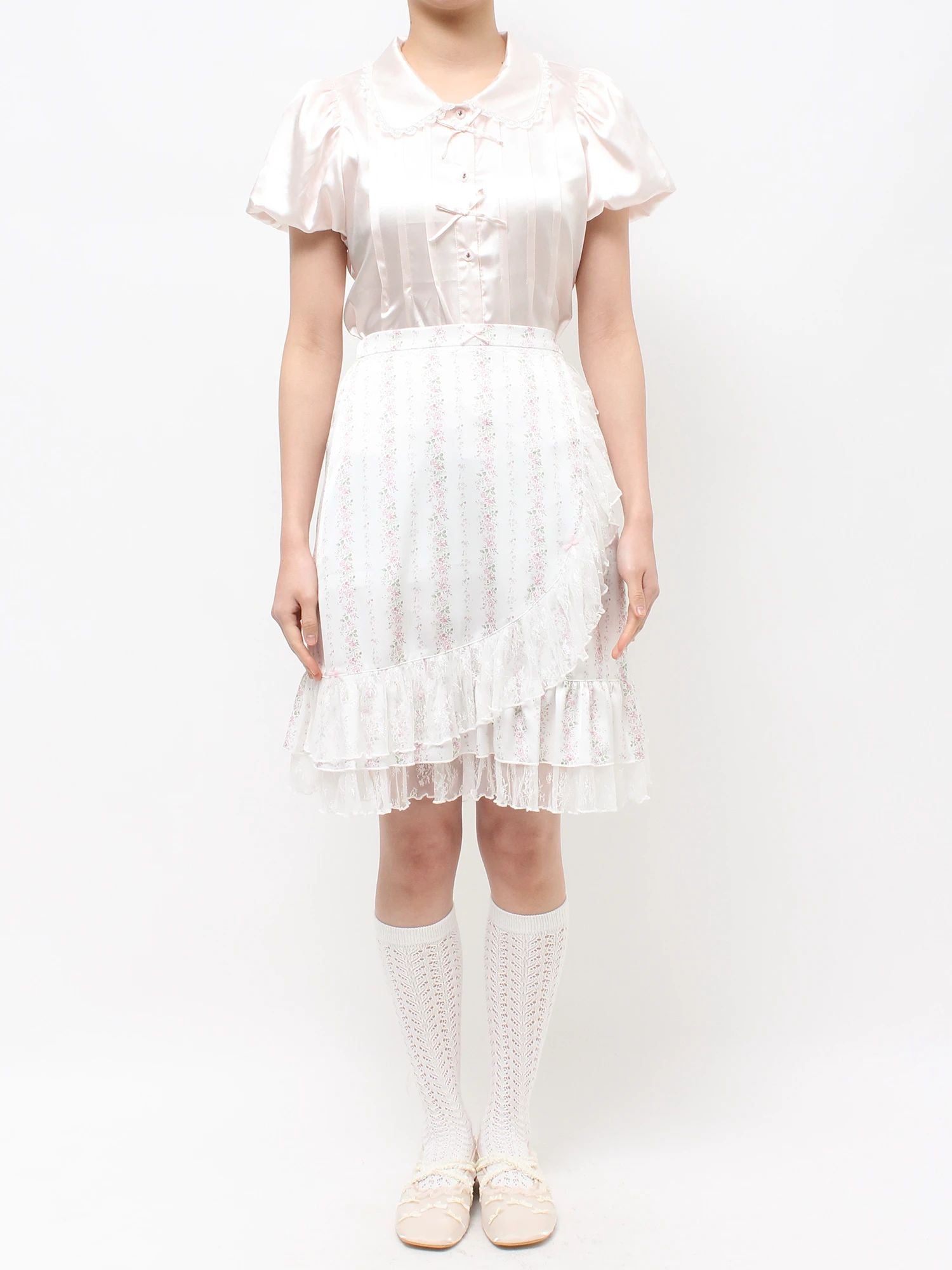 merry jenny｜Flower Satin Skirt