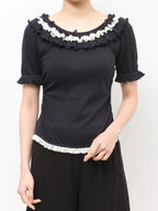 merry jenny｜Short-Sleeved Pullover With Frilled Collar