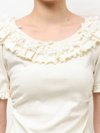 merry jenny｜Short-Sleeved Pullover With Frilled Collar