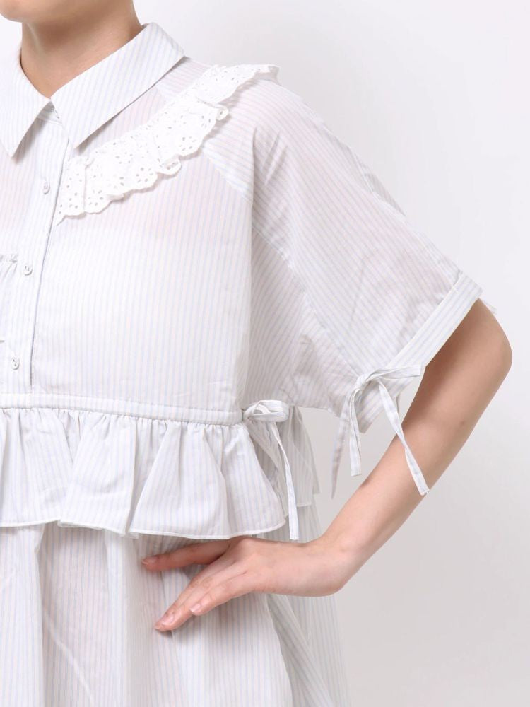 merry jenny｜Striped Frill Mini Dress