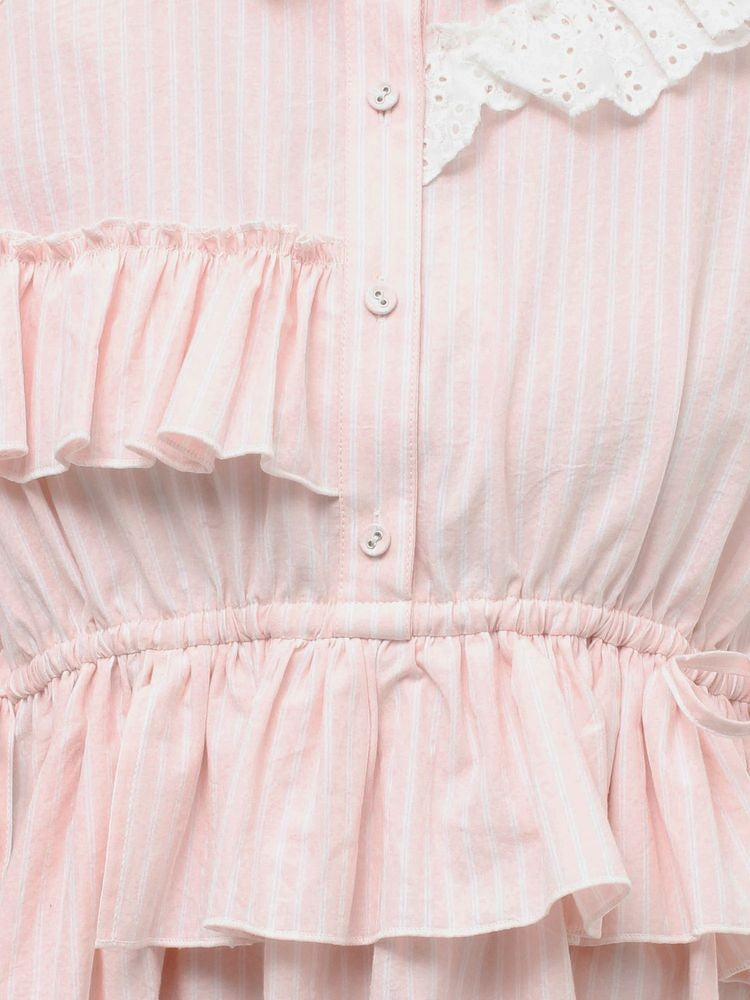 merry jenny｜Striped Frill Mini Dress