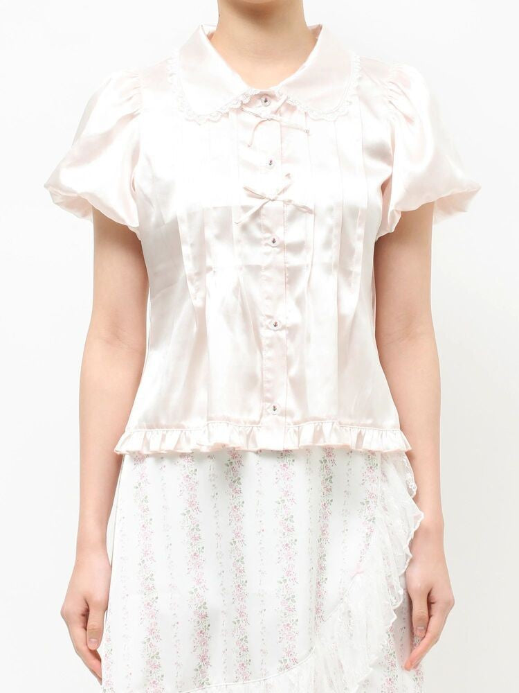 merry jenny｜Ribbon satin shirt
