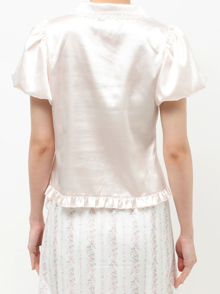 merry jenny｜Ribbon satin shirt