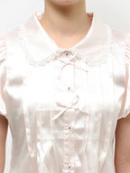 merry jenny｜Ribbon satin shirt