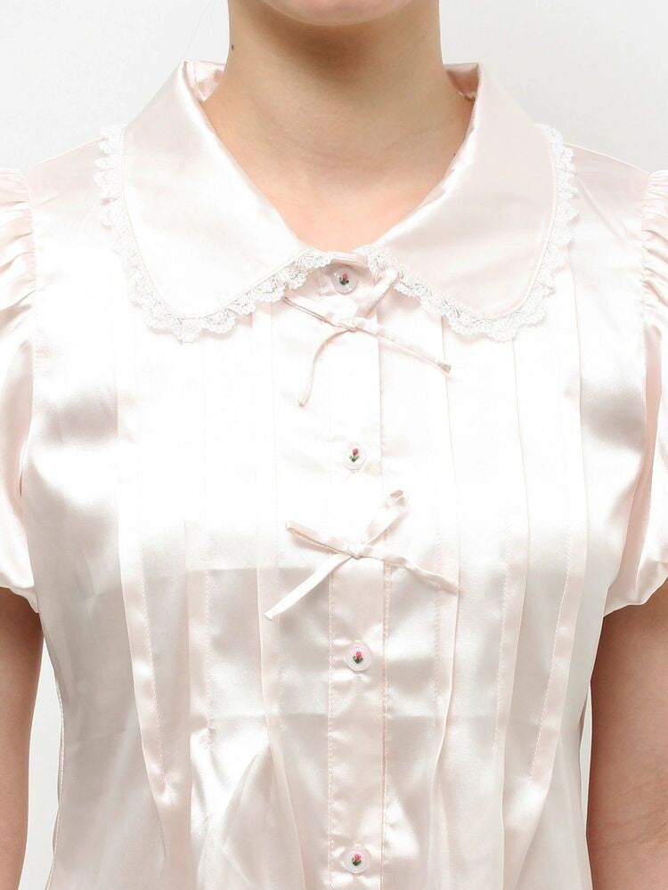 merry jenny｜Ribbon satin shirt