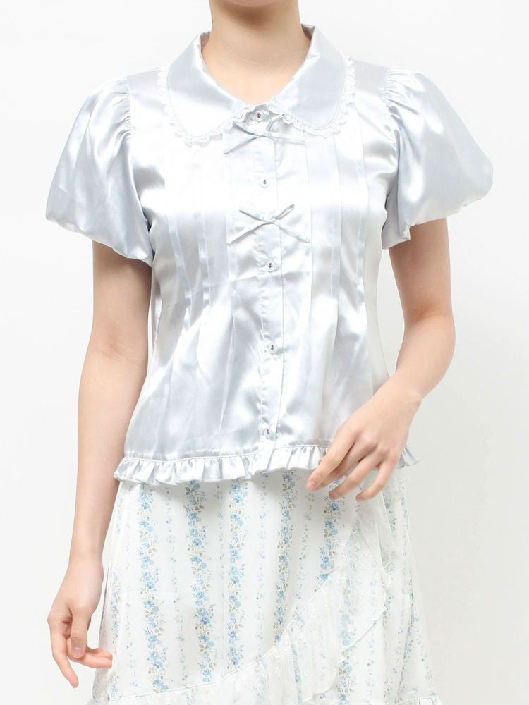 merry jenny｜Ribbon satin shirt