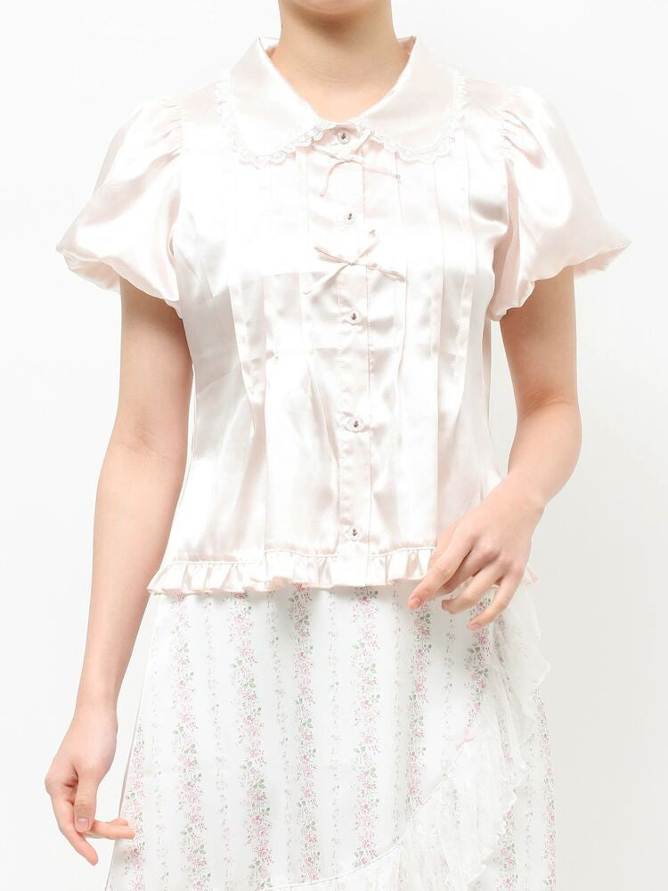 merry jenny｜Ribbon satin shirt