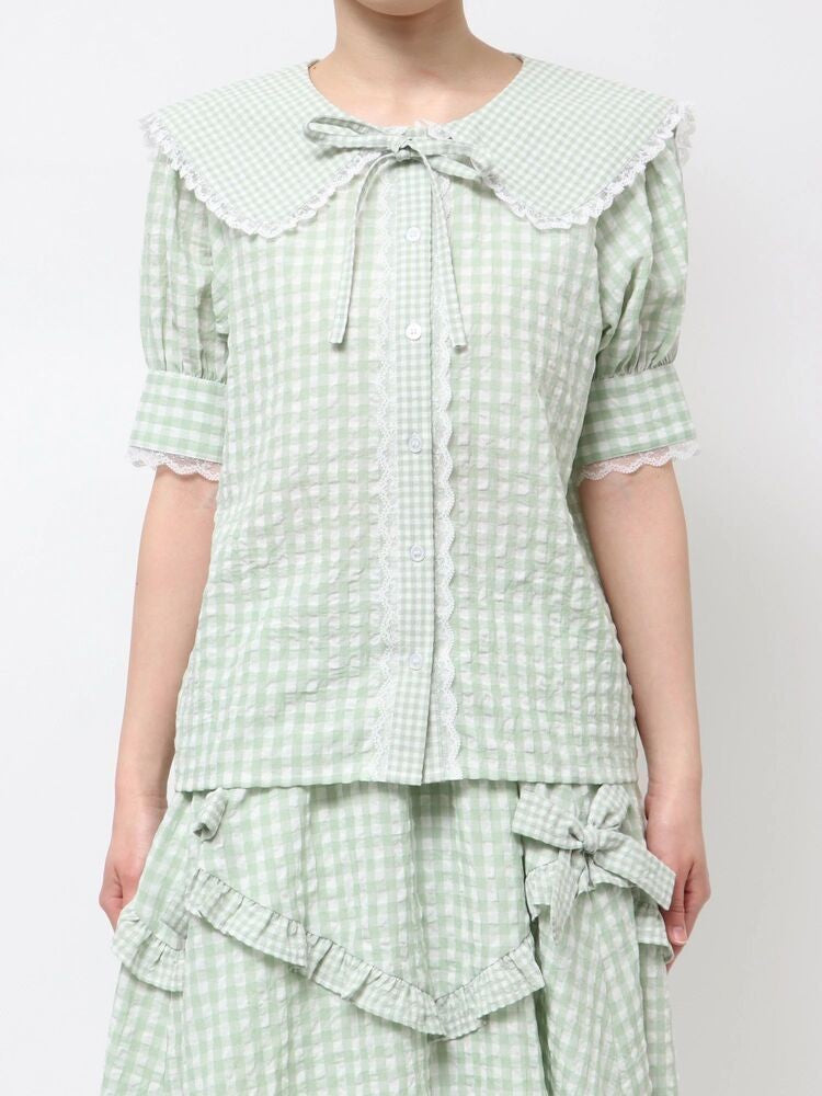 merry jenny｜Gingham puff sleeve blouse