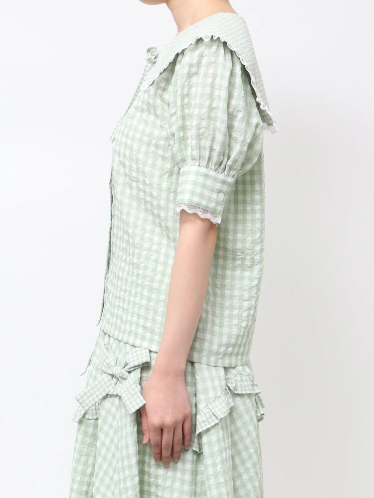merry jenny｜Gingham puff sleeve blouse