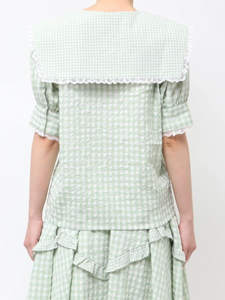 merry jenny｜Gingham puff sleeve blouse