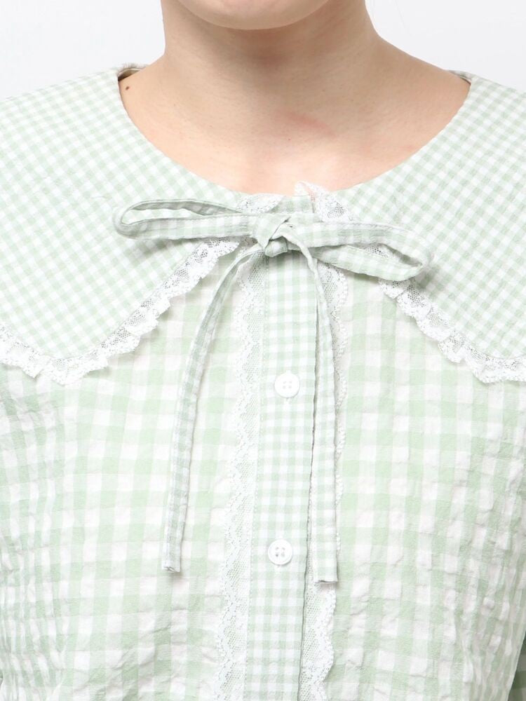 merry jenny｜Gingham puff sleeve blouse