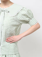 merry jenny｜Gingham puff sleeve blouse