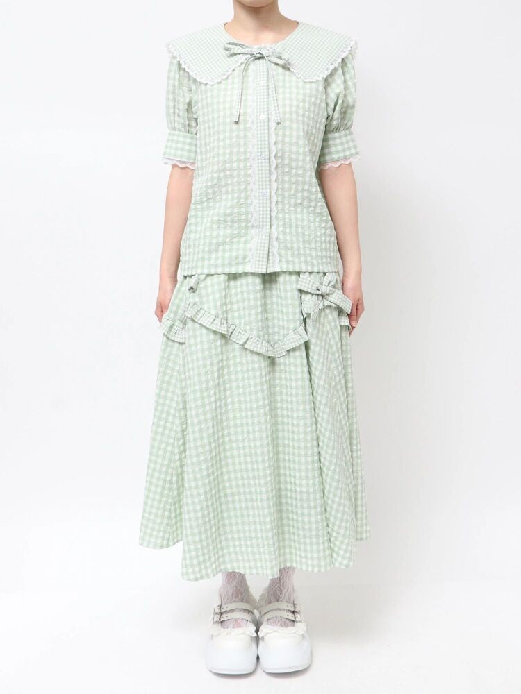 merry jenny｜Gingham puff sleeve blouse