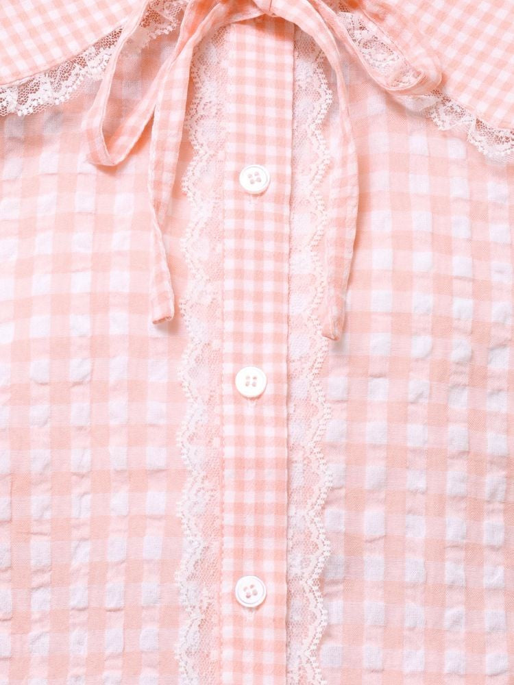 merry jenny｜Gingham puff sleeve blouse
