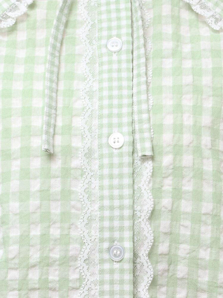 merry jenny｜Gingham puff sleeve blouse