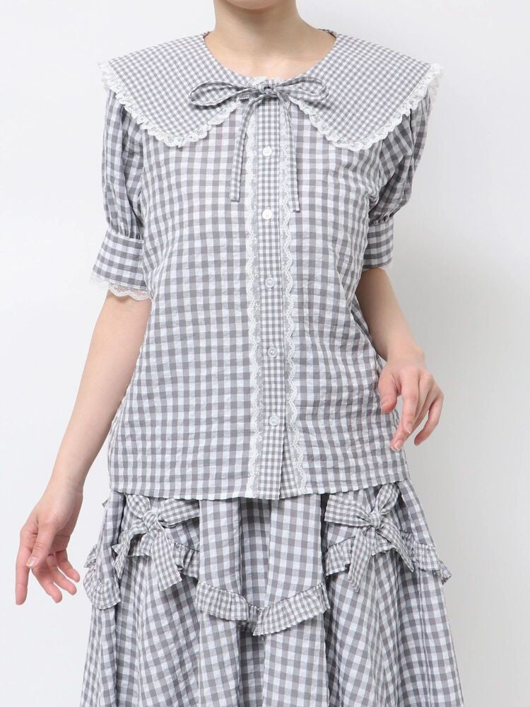 merry jenny｜Gingham puff sleeve blouse