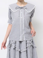 merry jenny｜Gingham puff sleeve blouse