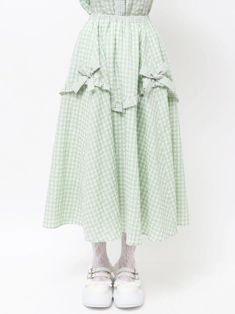 merry jenny｜Gingham Decorative Ribbon Skirt