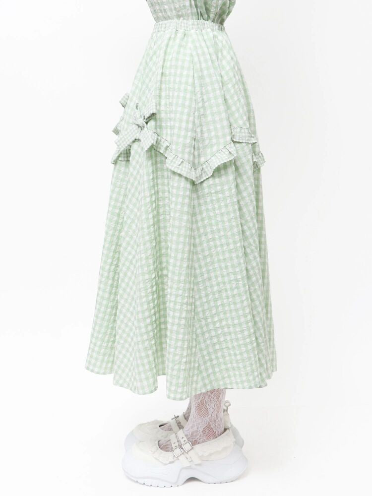 merry jenny｜Gingham Decorative Ribbon Skirt