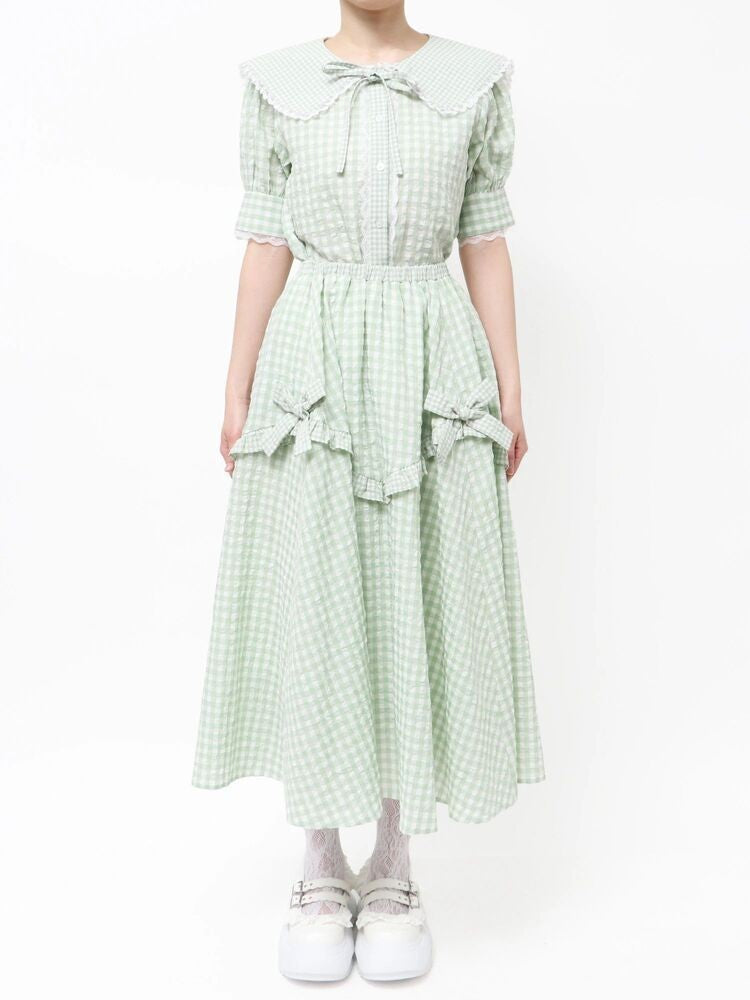 merry jenny｜Gingham Decorative Ribbon Skirt