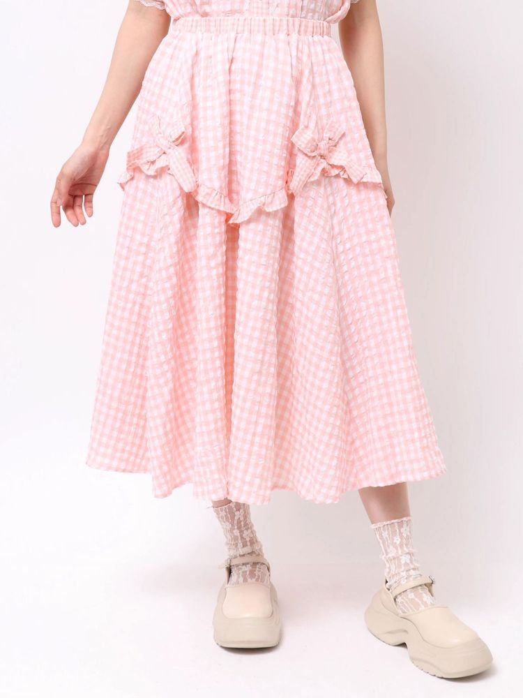 merry jenny｜Gingham Decorative Ribbon Skirt