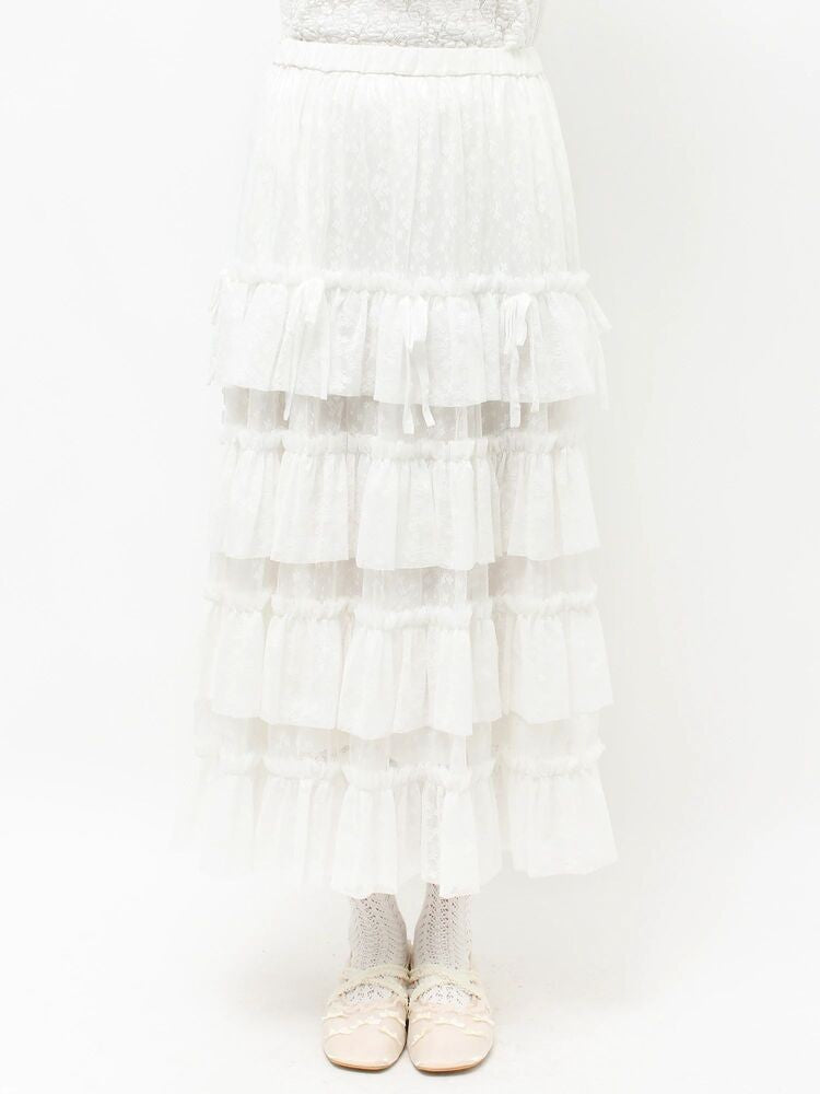 merry jenny｜Floral sheer tulle frill skirt