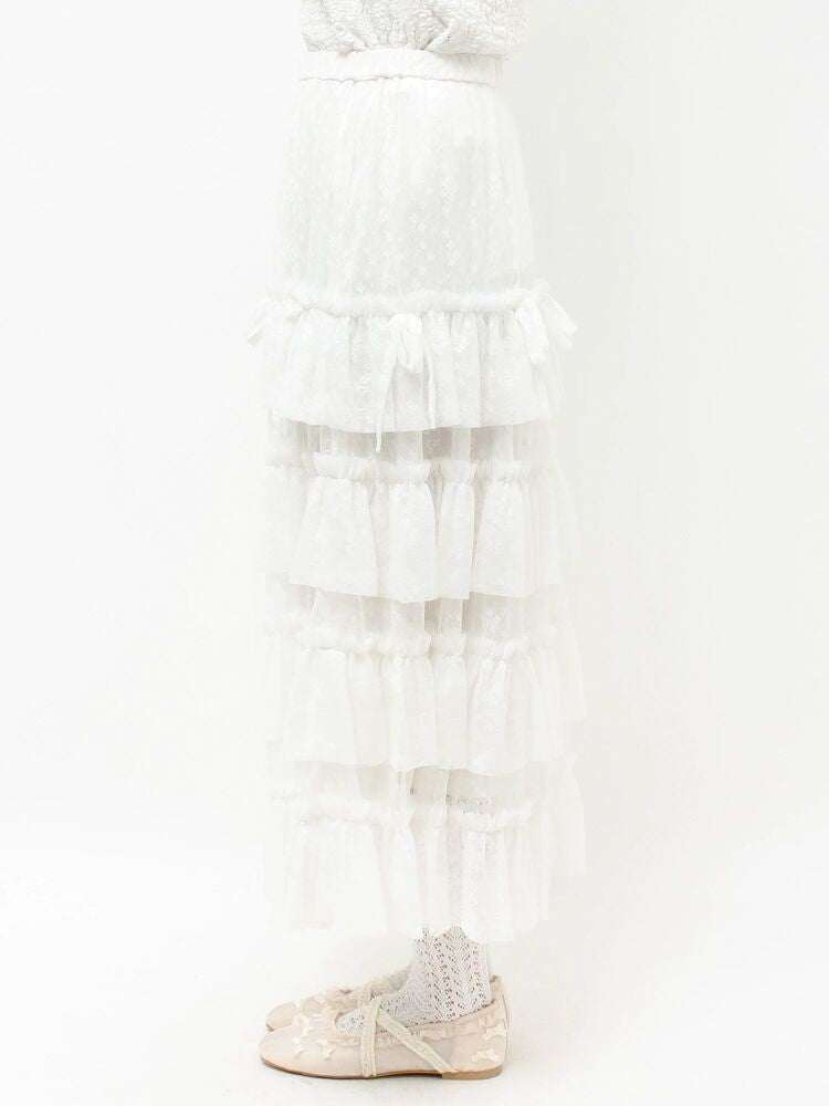 merry jenny｜Floral sheer tulle frill skirt