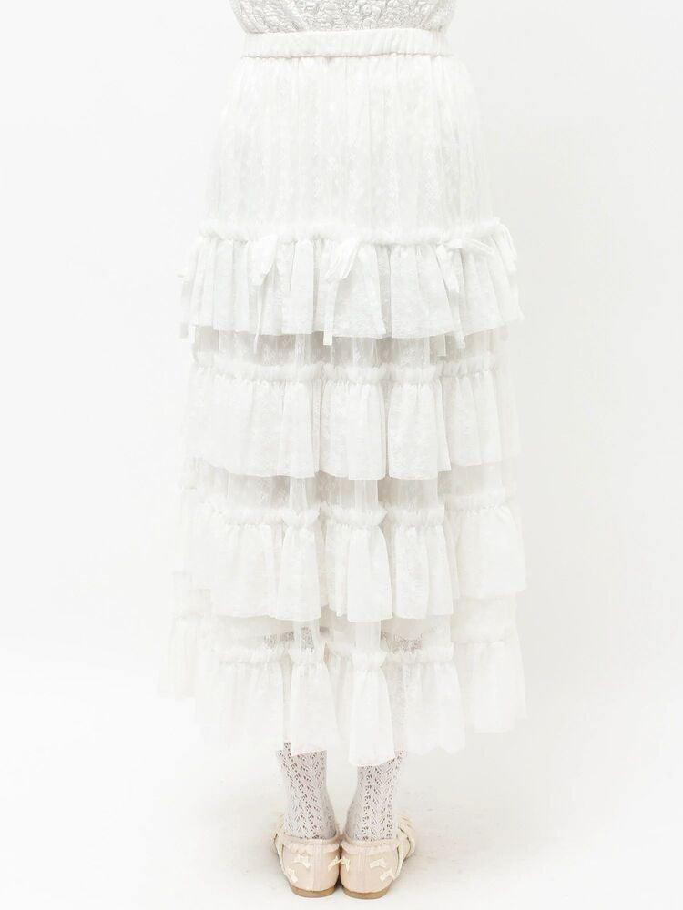 merry jenny｜Floral sheer tulle frill skirt