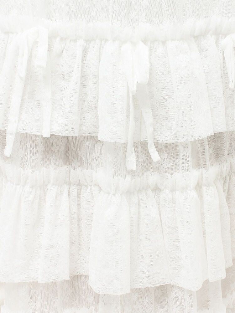 merry jenny｜Floral sheer tulle frill skirt