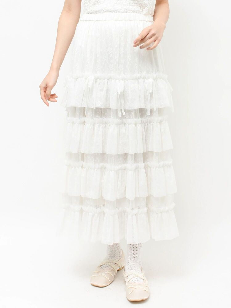 merry jenny｜Floral sheer tulle frill skirt