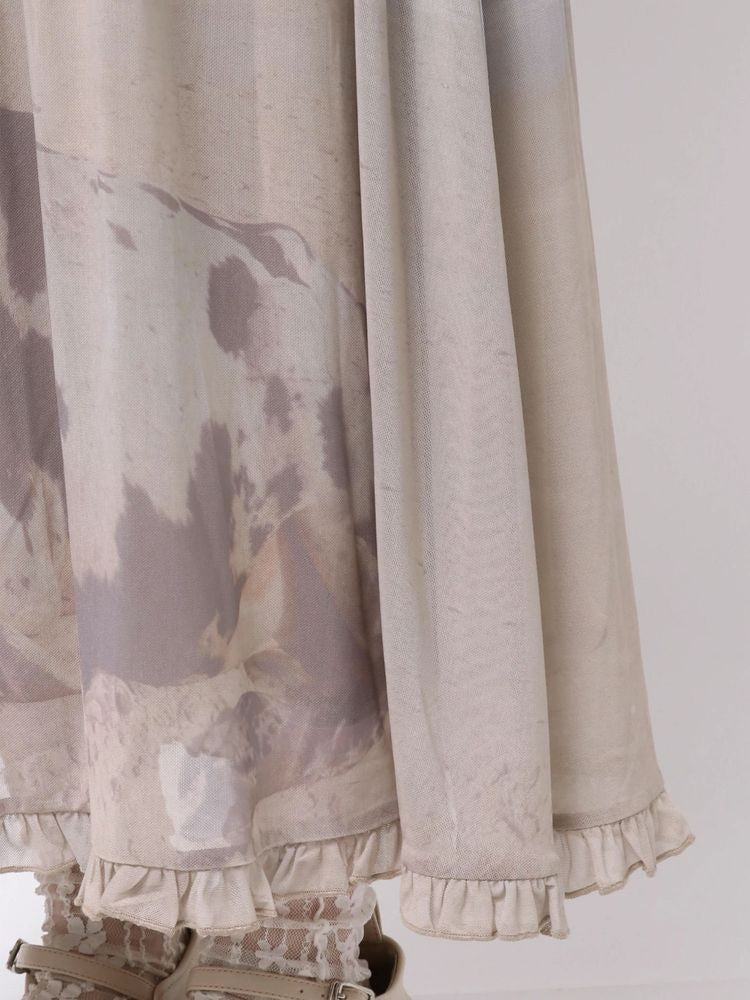 merry jenny｜pale morning frill mesh skirt