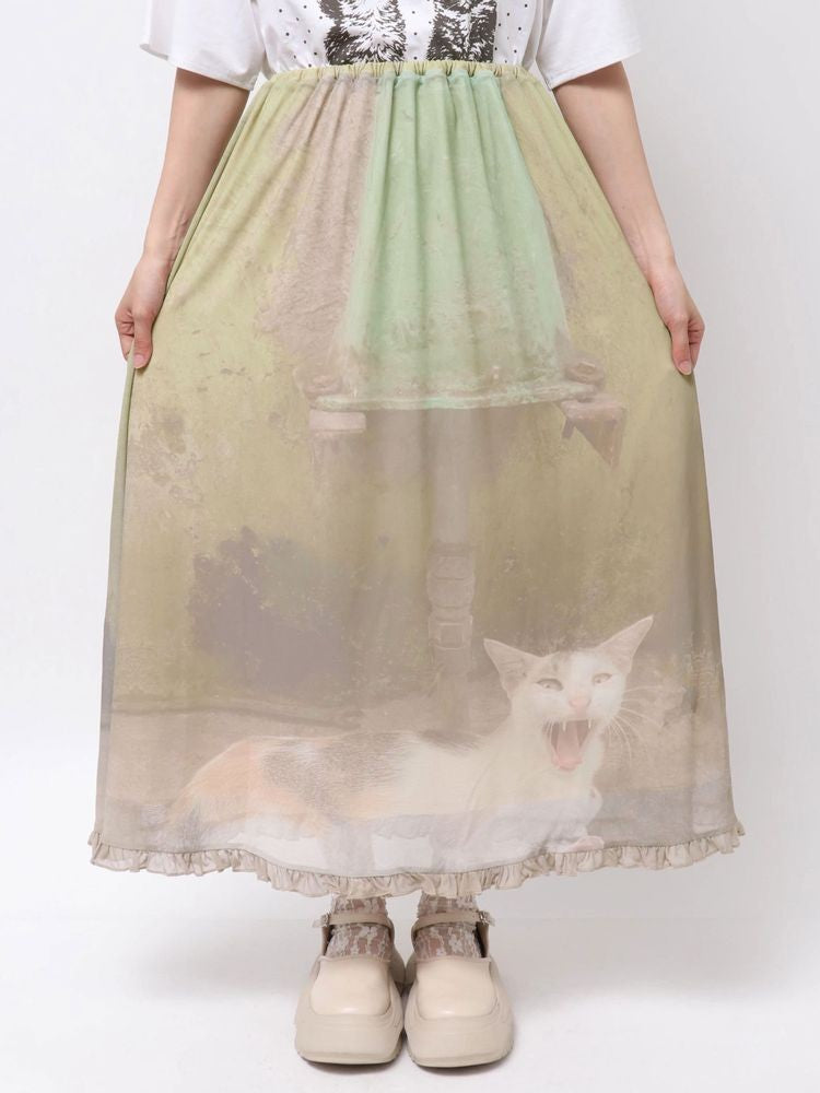 merry jenny｜pale morning frill mesh skirt