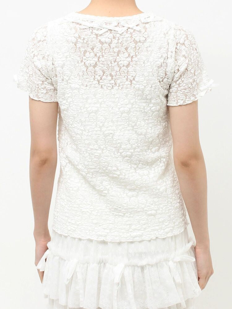 merry jenny｜Ribbon lace tee