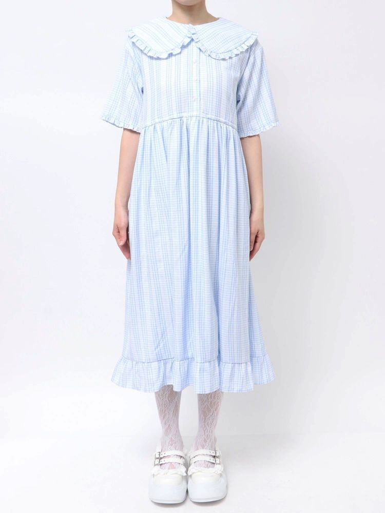 merry jenny｜Checkered frill color shirt dress