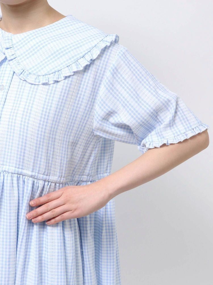 merry jenny｜Checkered frill color shirt dress