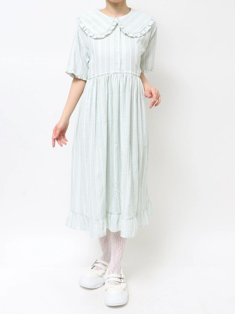 merry jenny｜Checkered frill color shirt dress