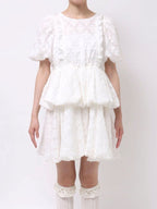 merry jenny｜Balloon-Sleeve Mini Dress
