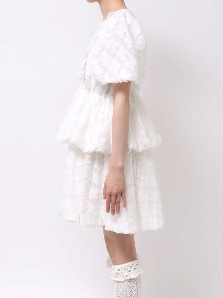 merry jenny｜Balloon-Sleeve Mini Dress
