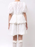 merry jenny｜Balloon-Sleeve Mini Dress