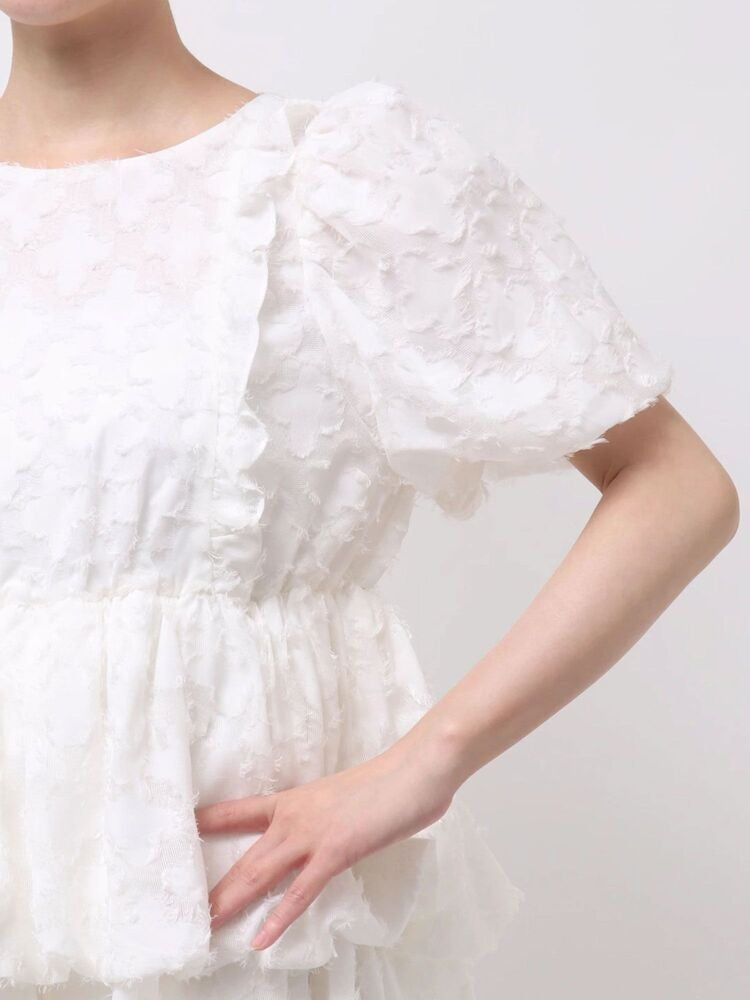 merry jenny｜Balloon-Sleeve Mini Dress