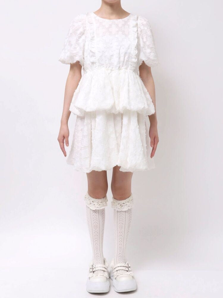 merry jenny｜Balloon-Sleeve Mini Dress