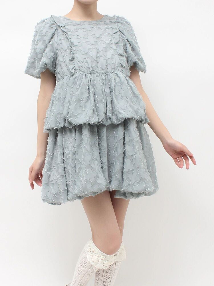 merry jenny｜Balloon-Sleeve Mini Dress