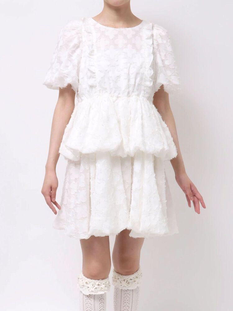 merry jenny｜Balloon-Sleeve Mini Dress