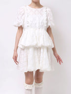 merry jenny｜Balloon-Sleeve Mini Dress