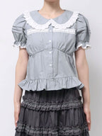 merry jenny｜Ruffled-Collar Puff-Sleeve Blouse