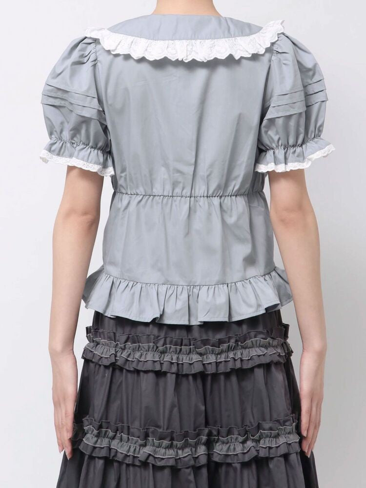 merry jenny｜Ruffled-Collar Puff-Sleeve Blouse