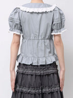 merry jenny｜Ruffled-Collar Puff-Sleeve Blouse